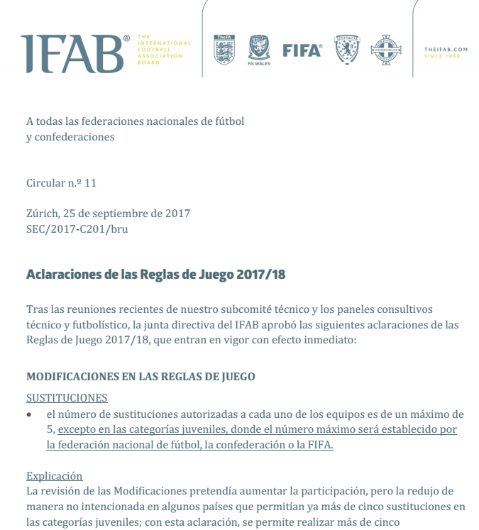 La IFAB aclara algunas de las dudas a las Reglas en la Circular nº 11